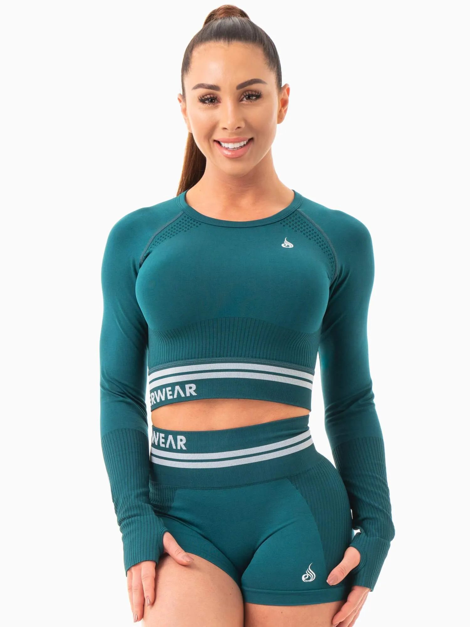 Freestyle Seamless Long Sleeve Crop - Emerald Green sold by Ryderwear