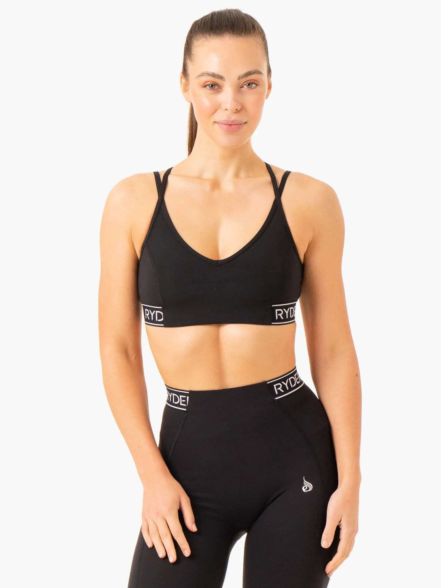Level Up V-Neck Sports Bra - Black sold by Ryderwear