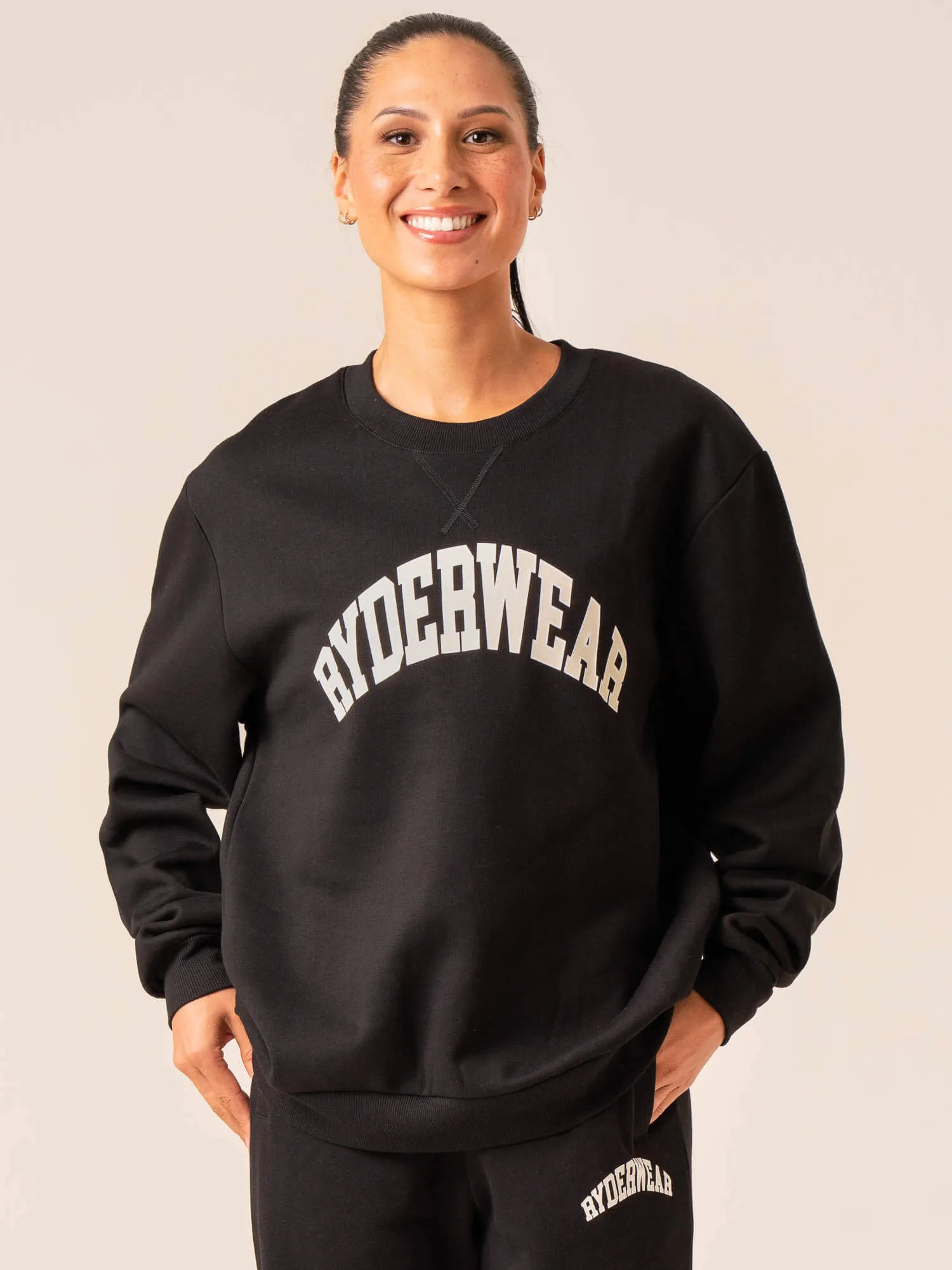 Women's Collegiate Crew Neck - Black sold by Ryderwear