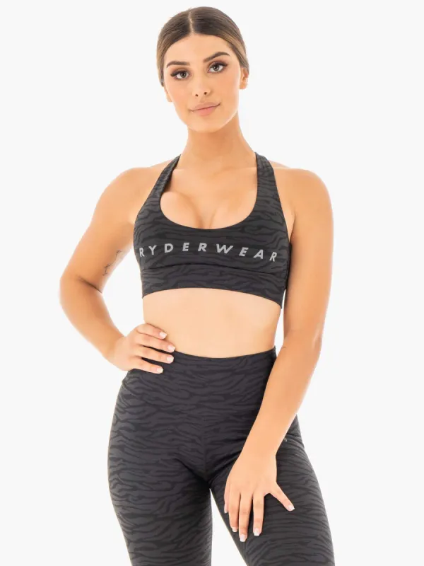 Wild Cross Over Sports Bra - Black Zebra sold by Ryderwear