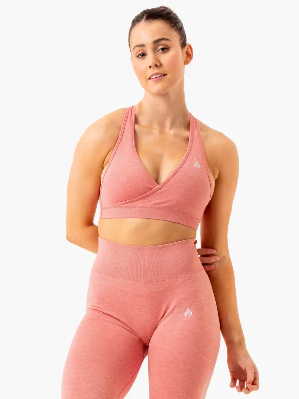 Essential Seamless Cross Over Sports Bra - Pink Marl sold by Ryderwear