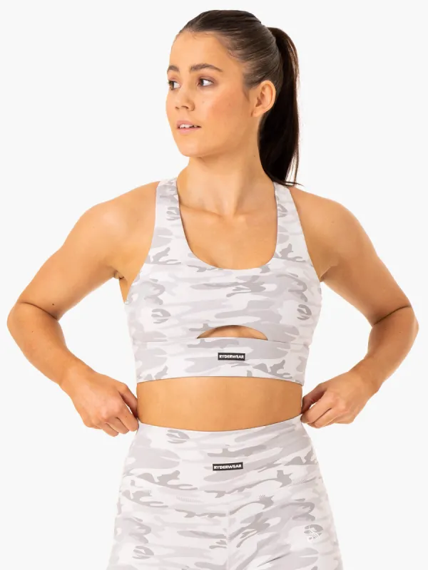 Base Racer Back Sports Bra - Grey Camo sold by Ryderwear