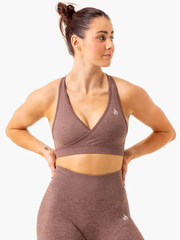 Essential Seamless Cross Over Sports Bra - Chocolate Marl sold by Ryderwear