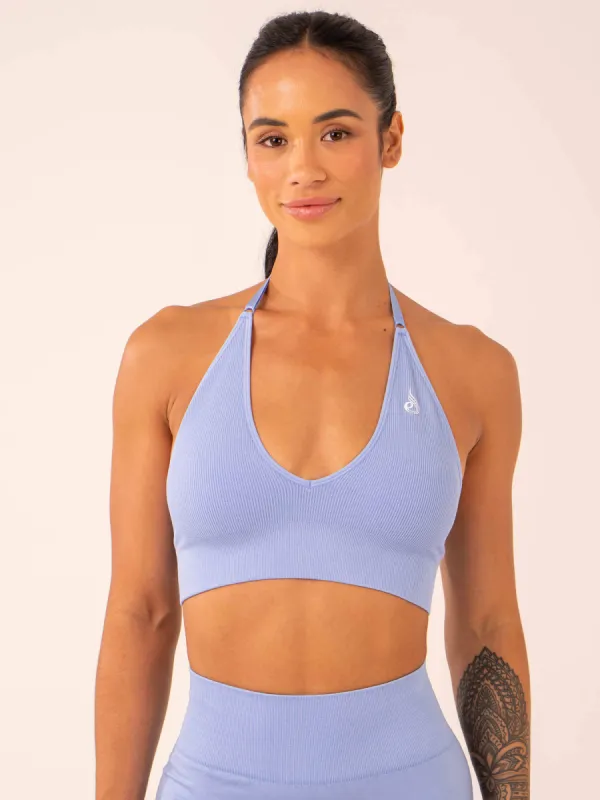 Lift Rib Seamless Halter Sports Bra - Cornflower Blue sold by Ryderwear