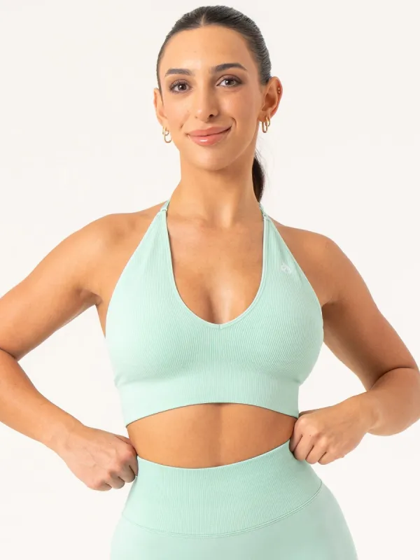 Lift Rib Seamless Halter Sports Bra - Aqua sold by Ryderwear