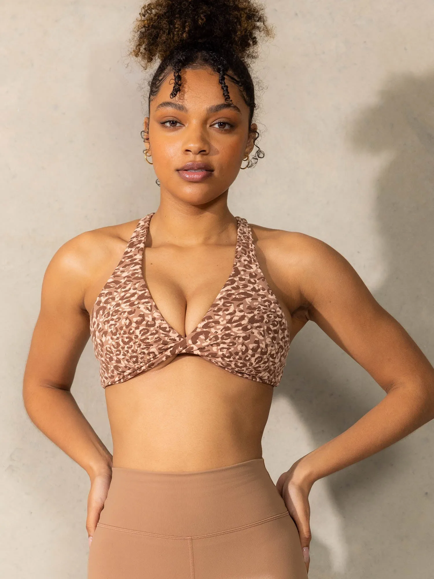 Momentum Twist Sports Bra - Mocha Leopard sold by Ryderwear