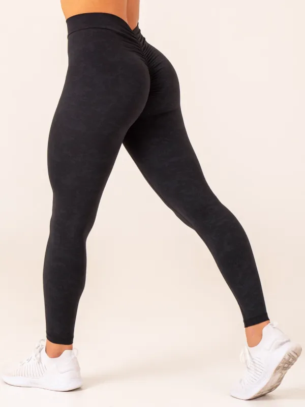 NKD Stonewash V Scrunch Leggings - Black Stonewash sold by Ryderwear