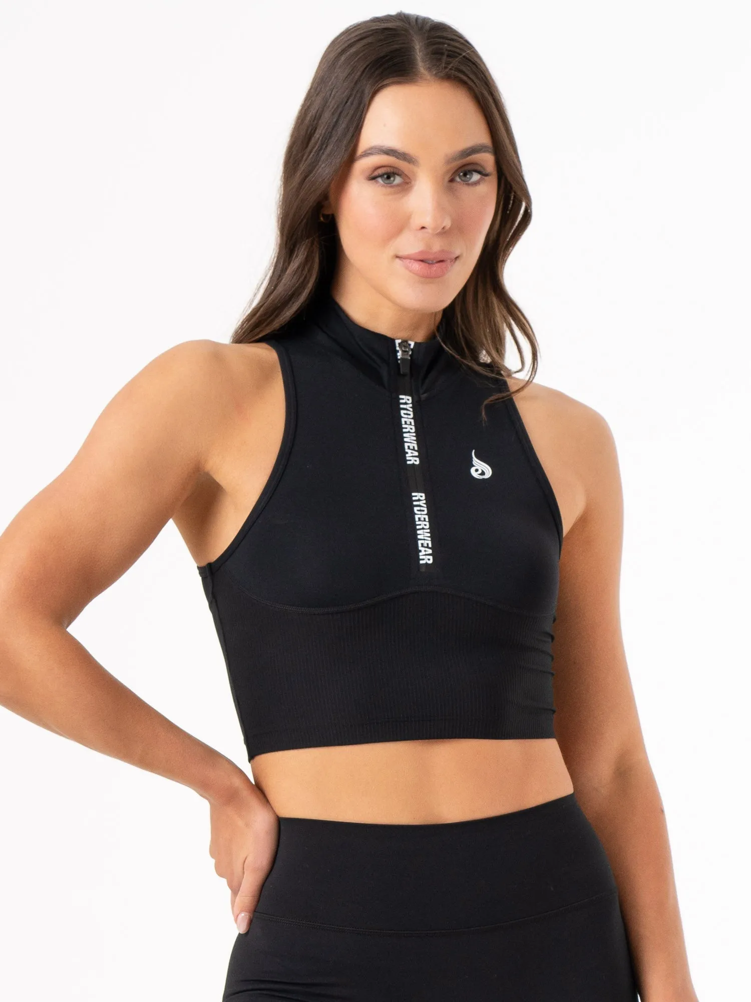 NKD 1/2 Zip Tank - Black sold by Ryderwear