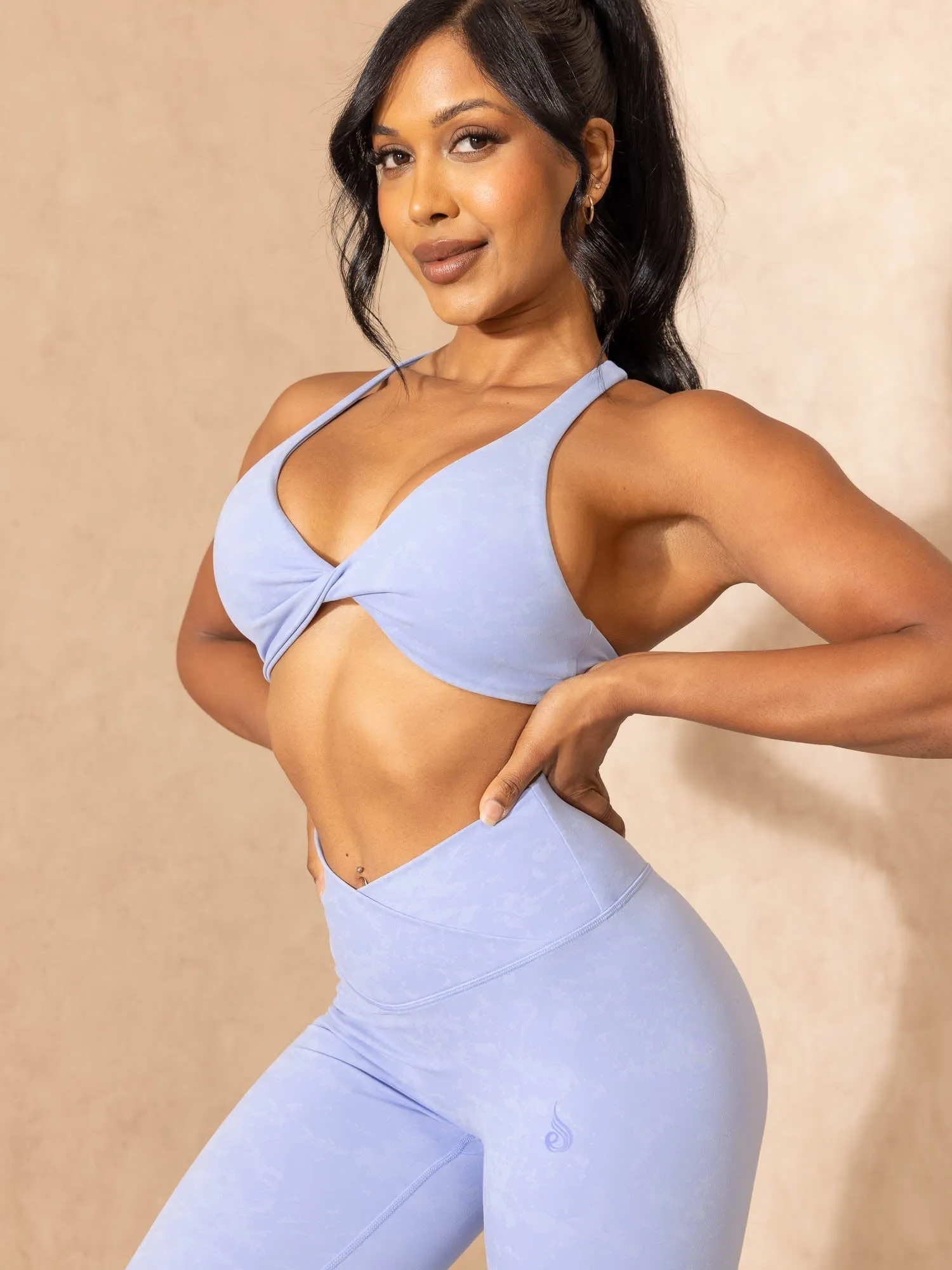 NKD Stonewash Crossover Scrunch Leggings - Cornflower Blue Stonewash sold by Ryderwear product image thumbnail 3