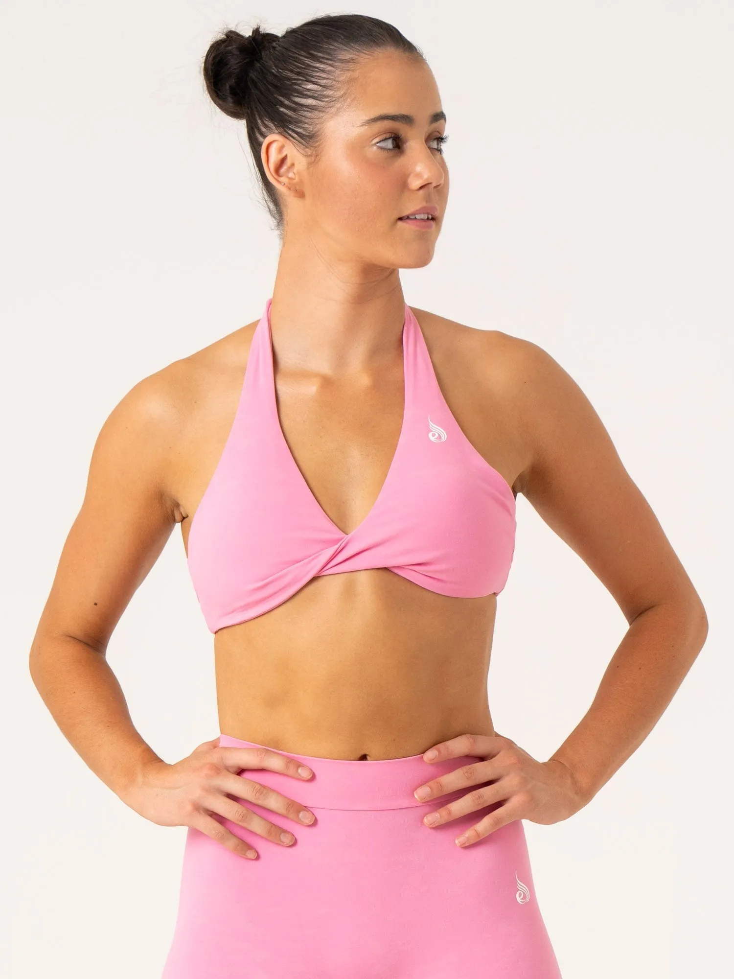 NKD Stonewash Halter Sports Bra - Pink Stonewash sold by Ryderwear
