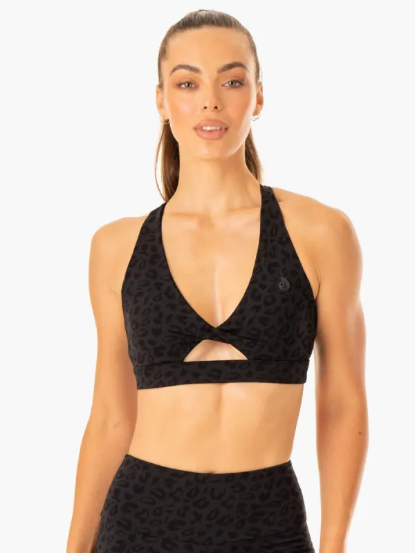 Adapt Twist Sports Bra - Black Leopard sold by Ryderwear