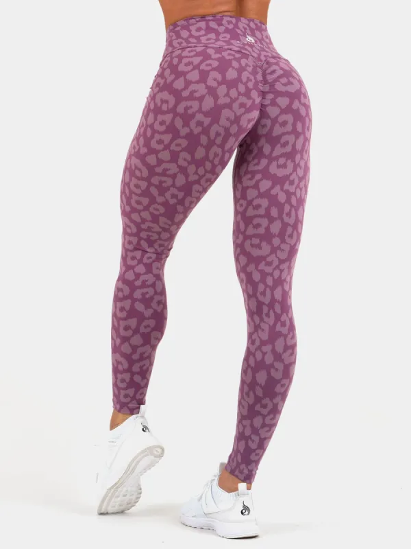 Instinct Scrunch Bum Leggings - Leopard Purple sold by Ryderwear
