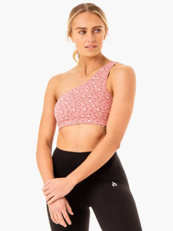 Adapt One Shoulder Sports Bra - Pink Leopard sold by Ryderwear