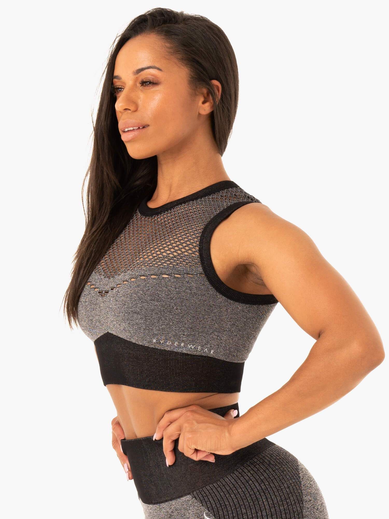 Oasis Seamless Crop Top - Black Marl sold by Ryderwear product image thumbnail 4