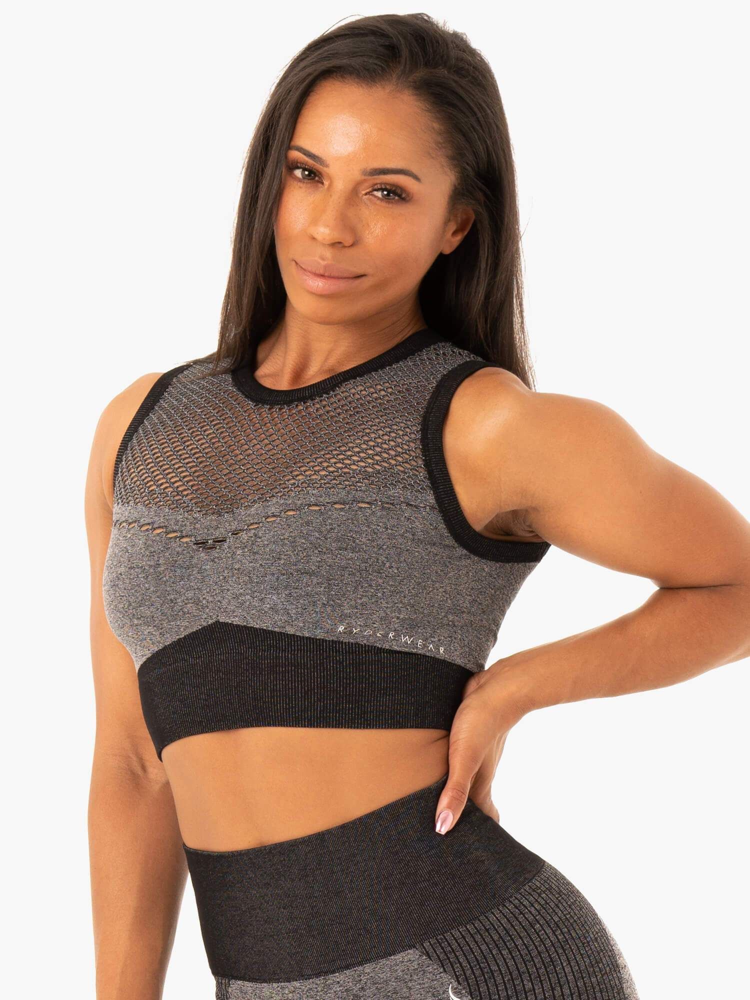 Oasis Seamless Crop Top - Black Marl sold by Ryderwear