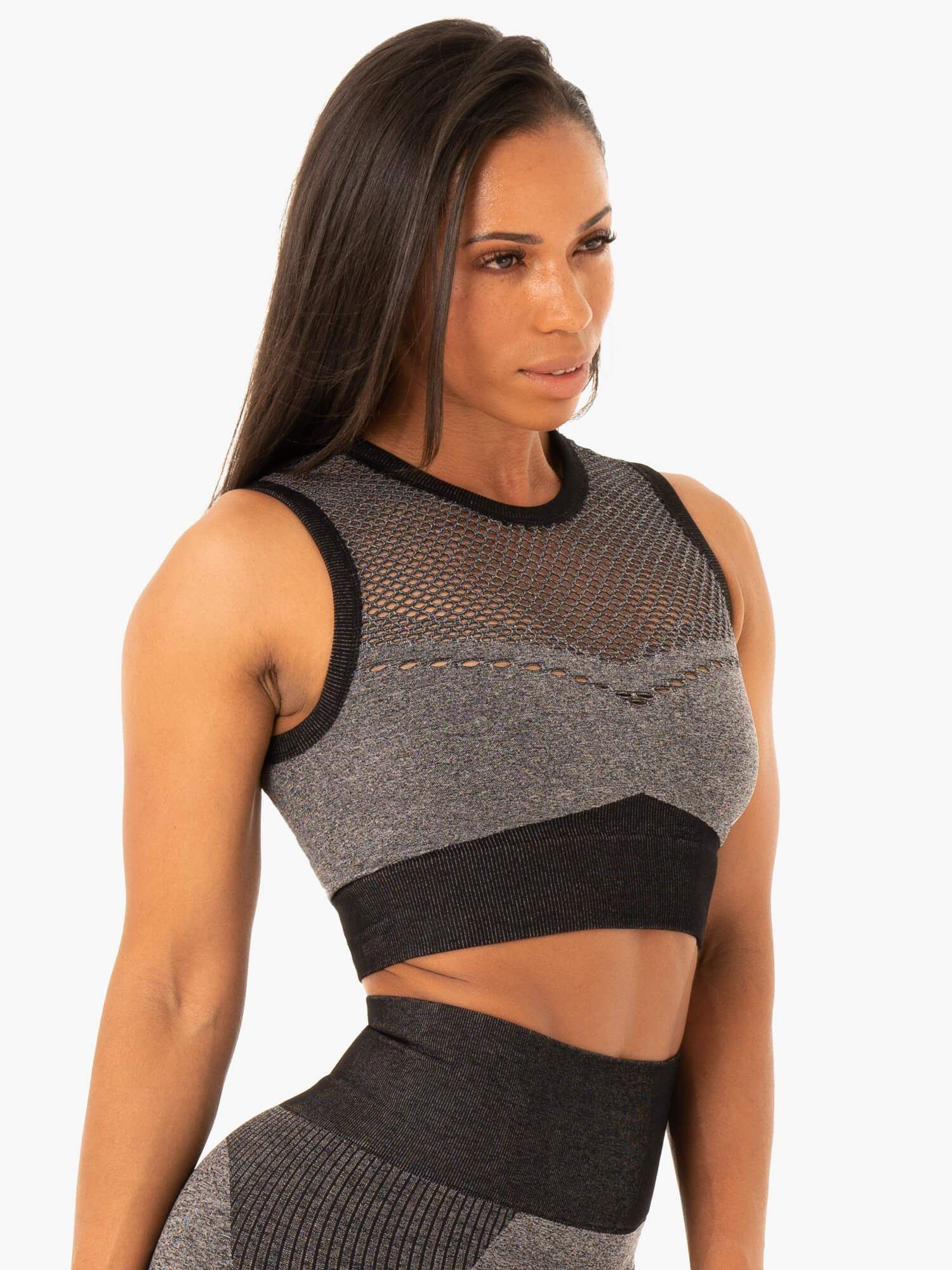 Oasis Seamless Crop Top - Black Marl sold by Ryderwear product image thumbnail 5