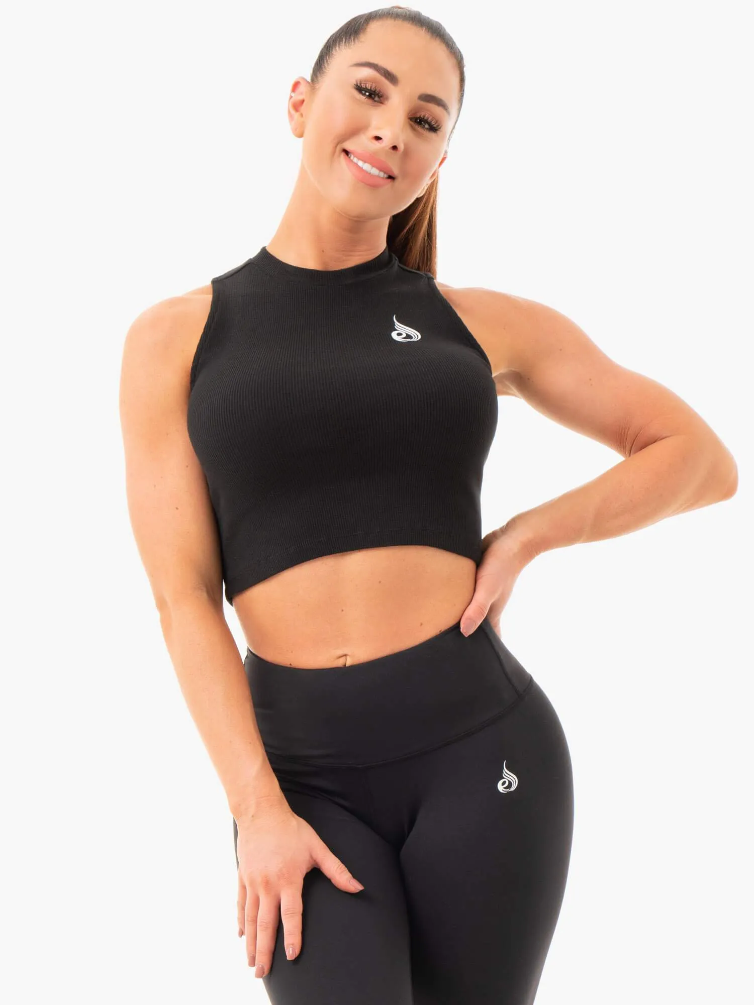 Ribbed Crop Tank - Black sold by Ryderwear