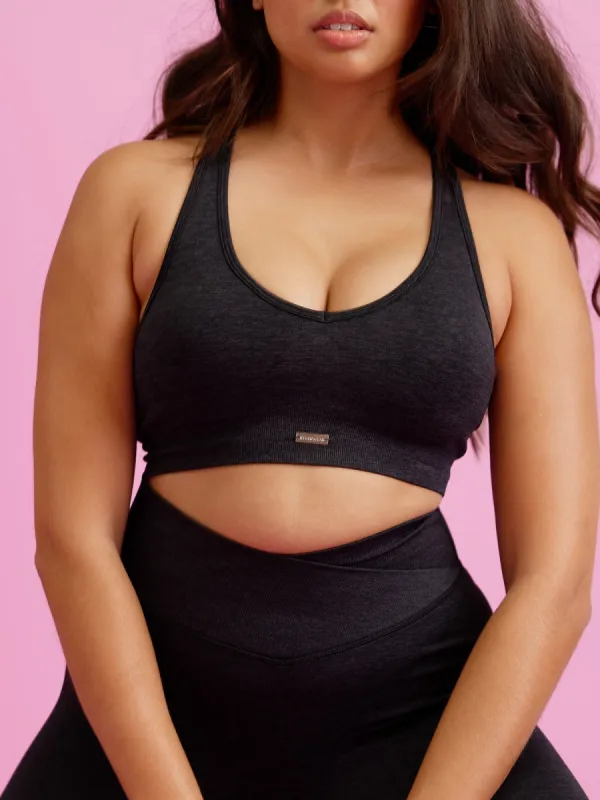 Focus Seamless Sports Bra - Black Marl sold by Ryderwear
