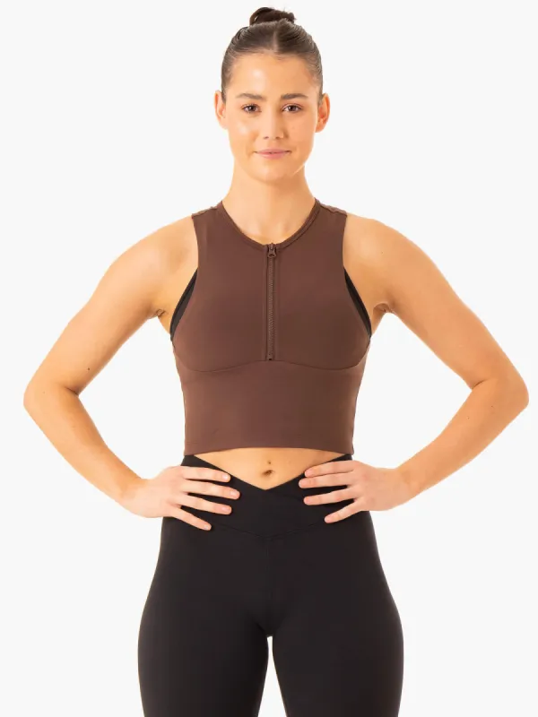 Embody Zip Up Crop - Chocolate sold by Ryderwear