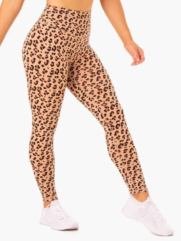 Hybrid Full Length Leggings - Tan Leopard sold by Ryderwear
