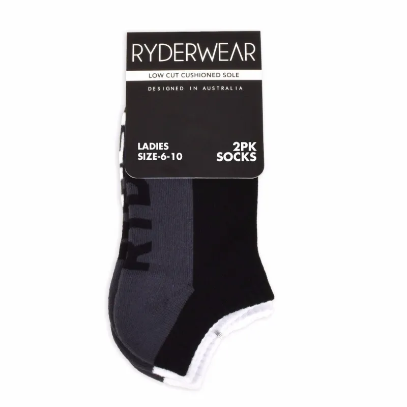 Ladies Socks 2 Pack - Black/Grey and White/Grey sold by Ryderwear