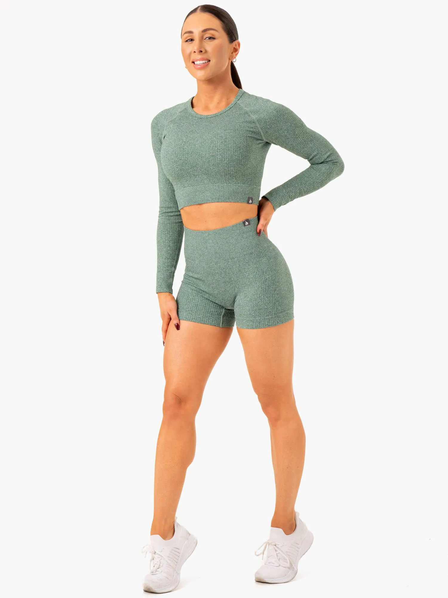 Rib Seamless Long Sleeve Top - Green Marl sold by Ryderwear product image thumbnail 4