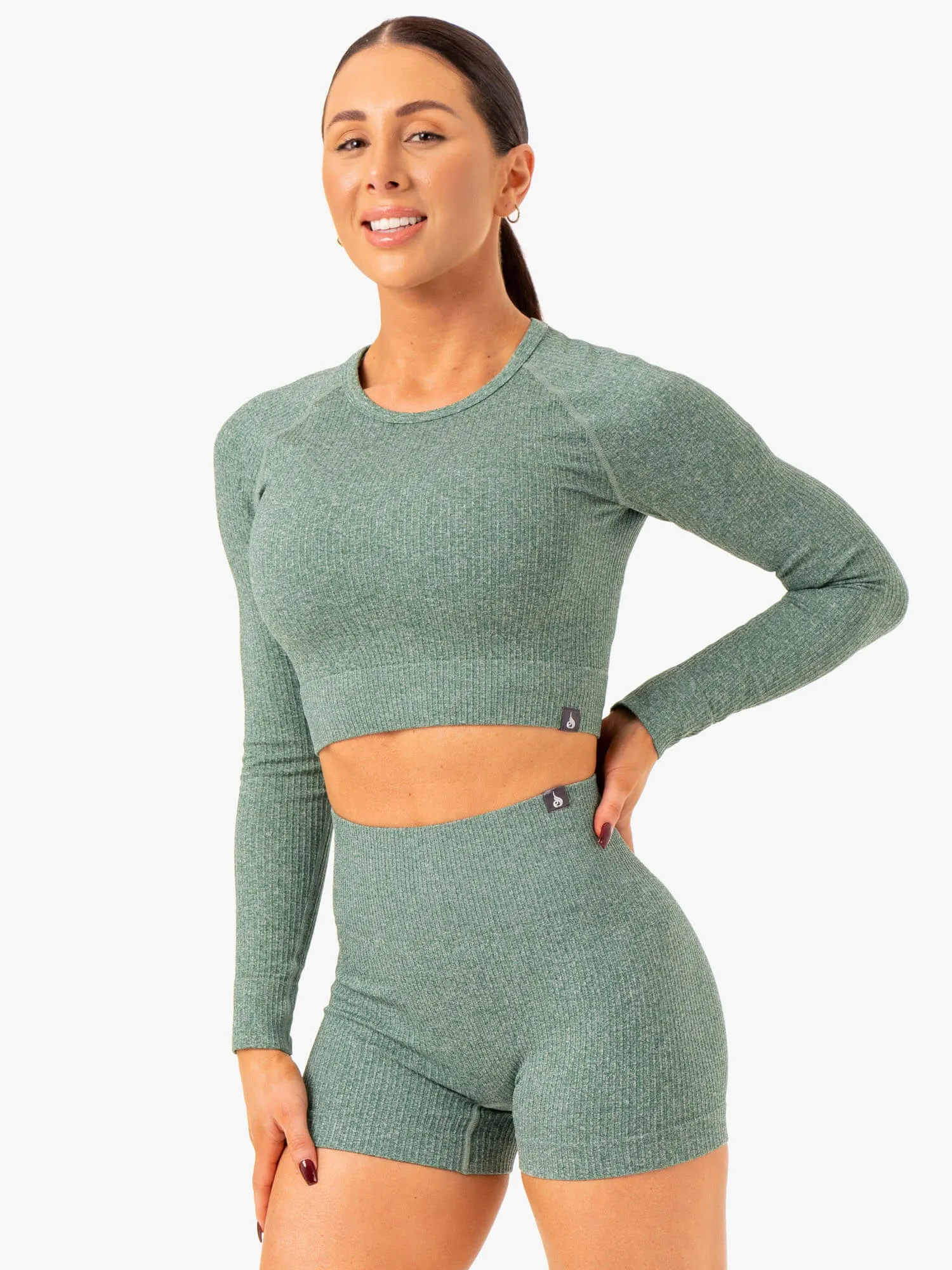 Rib Seamless Long Sleeve Top - Green Marl sold by Ryderwear