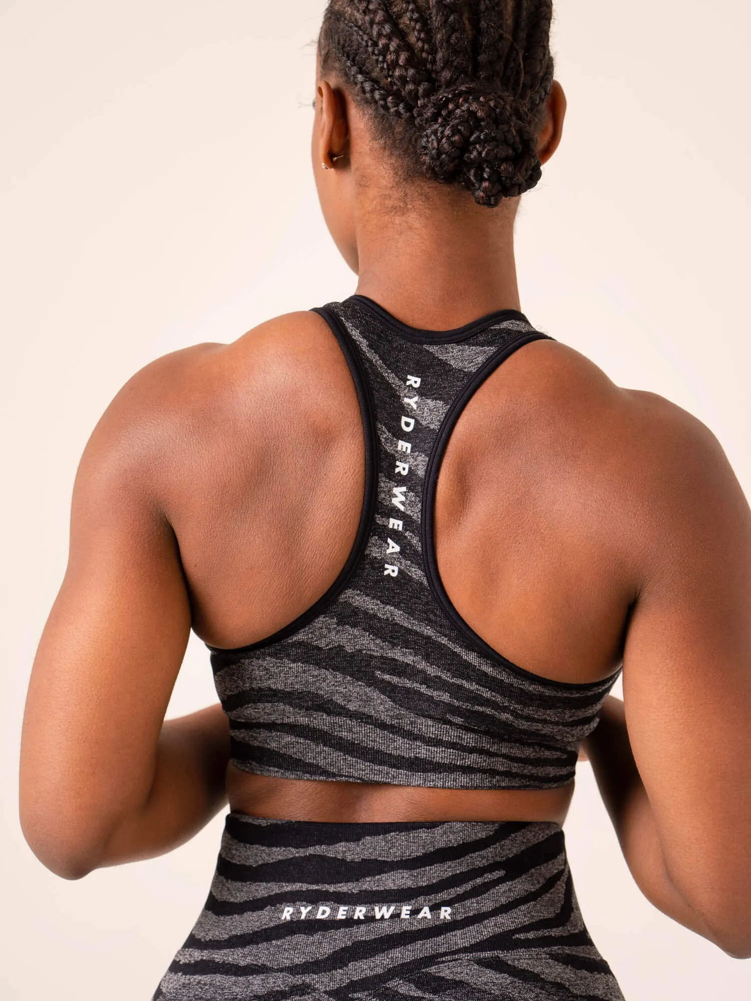 Zebra Seamless Sports Bra - Grey Marl / Black Zebra sold by Ryderwear product image thumbnail 2