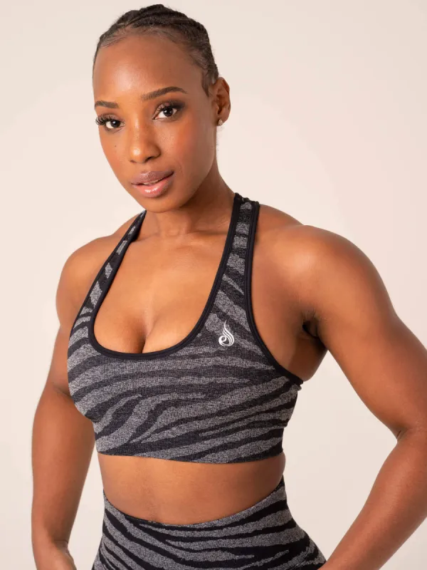 Zebra Seamless Sports Bra - Grey Marl / Black Zebra sold by Ryderwear