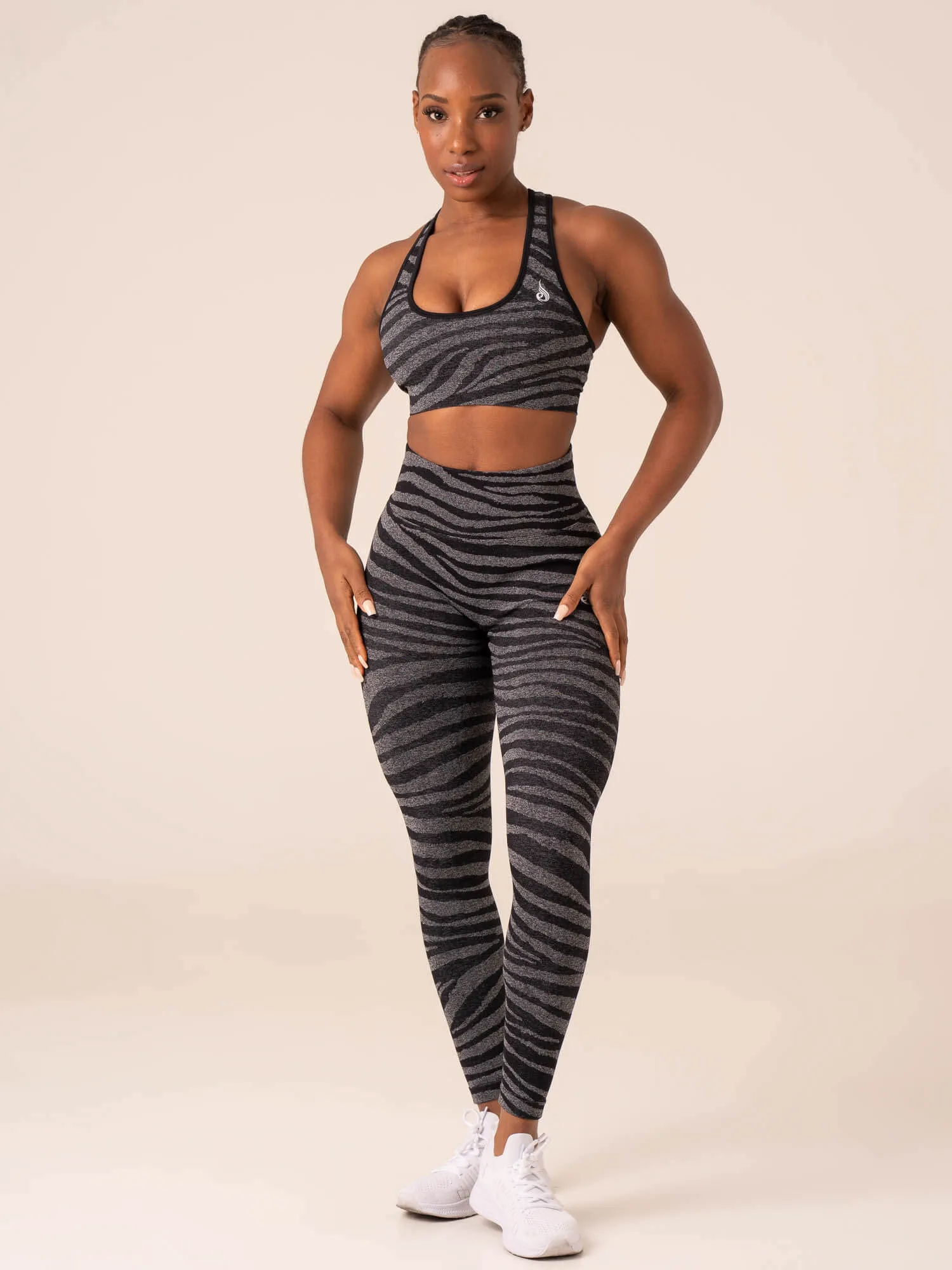 Zebra Seamless Sports Bra - Grey Marl / Black Zebra sold by Ryderwear product image thumbnail 4