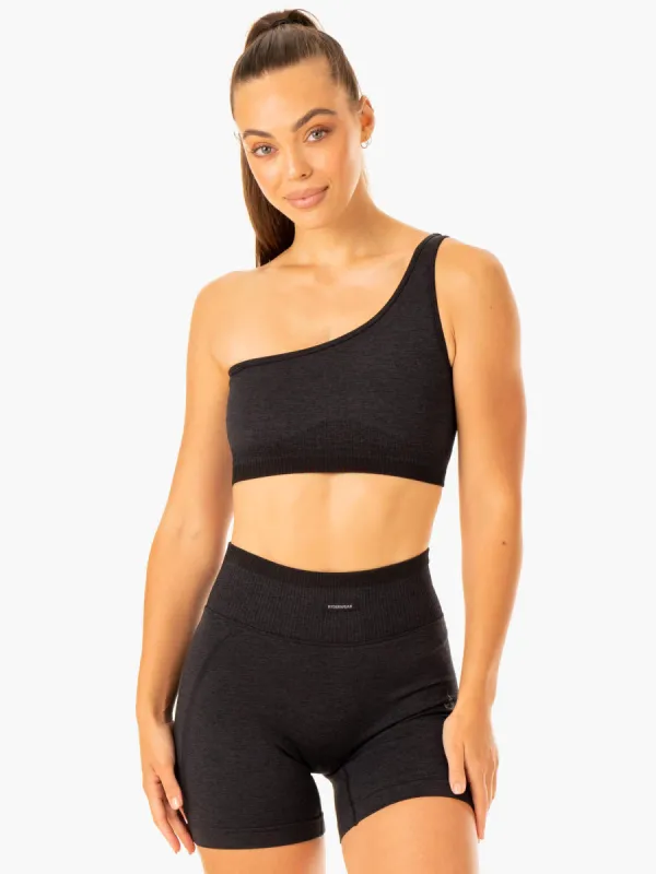 Excel Seamless One Shoulder Sports Bra - Black Marl sold by Ryderwear