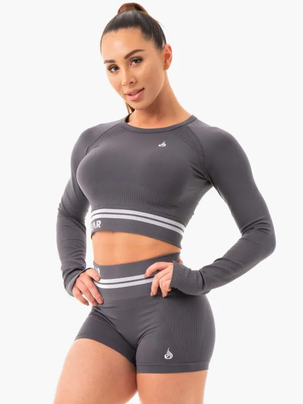 Freestyle Seamless Long Sleeve Crop - Charcoal sold by Ryderwear
