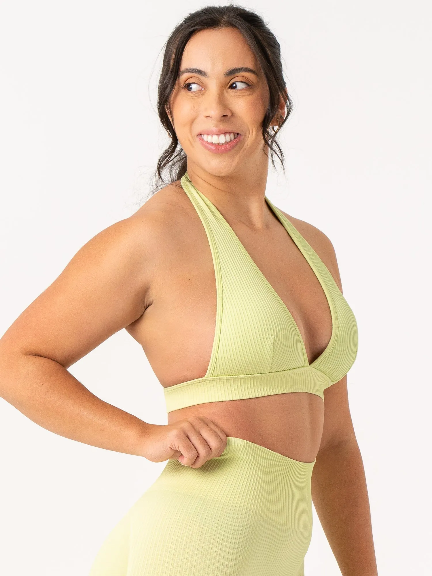Rib Seamless Halter Sports Bra - Lime sold by Ryderwear product image thumbnail 5