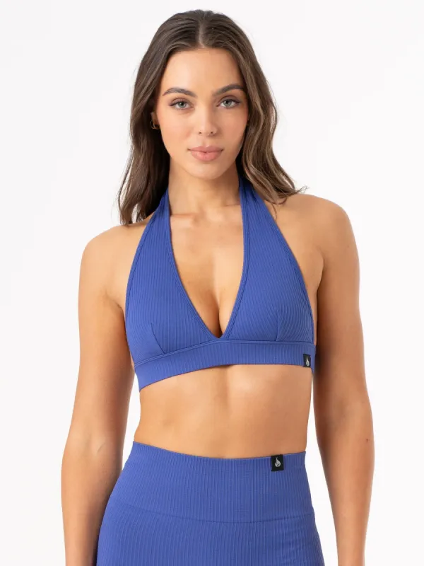 Rib Seamless Halter Sports Bra - Cobalt sold by Ryderwear