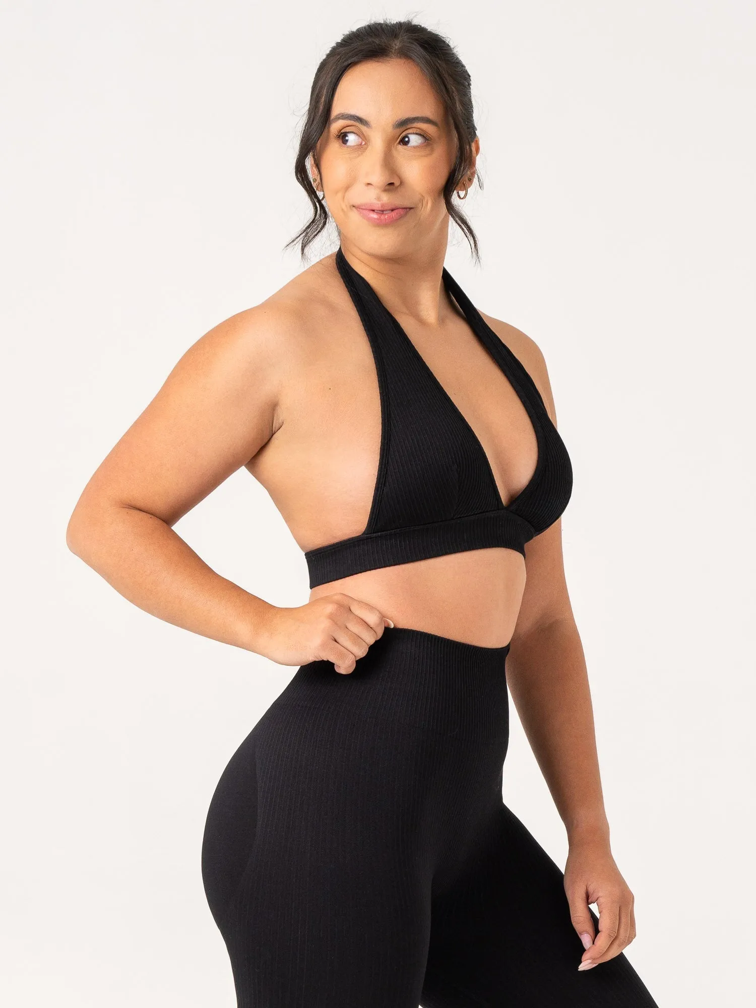 Rib Seamless Halter Sports Bra - Black sold by Ryderwear product image thumbnail 4