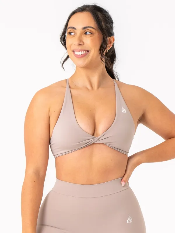NKD Twist Sports Bra - Taupe sold by Ryderwear