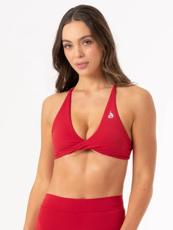 NKD Twist Sports Bra - Cherry Red sold by Ryderwear