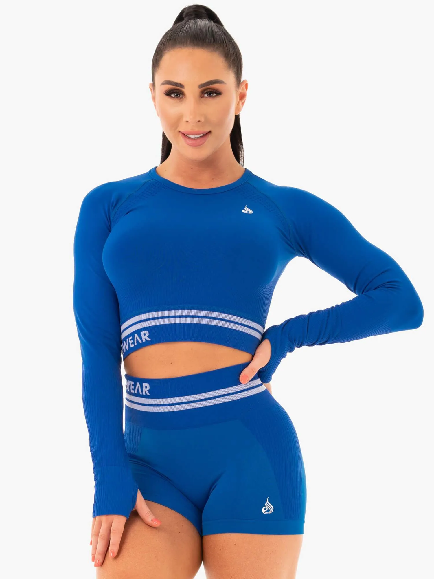 Freestyle Seamless Long Sleeve Crop - Blue sold by Ryderwear