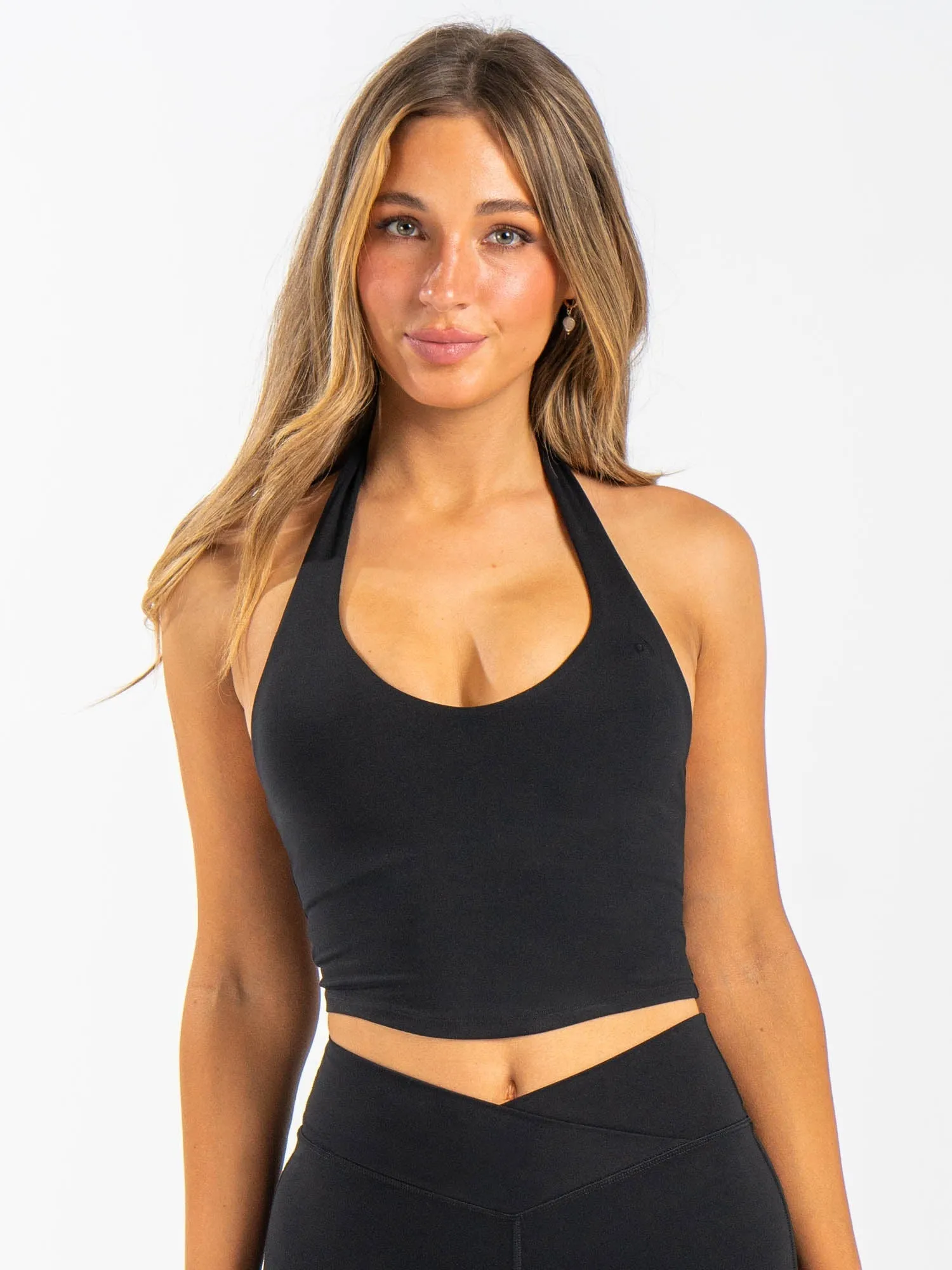 NKD Halter Shelf Tank - Black sold by Ryderwear