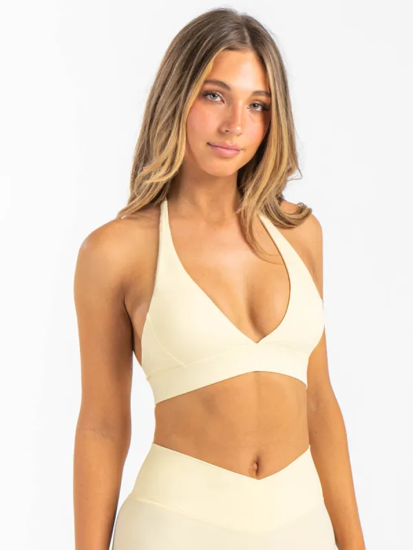 NKD Halter Sports Bra - Lemon Drop sold by Ryderwear