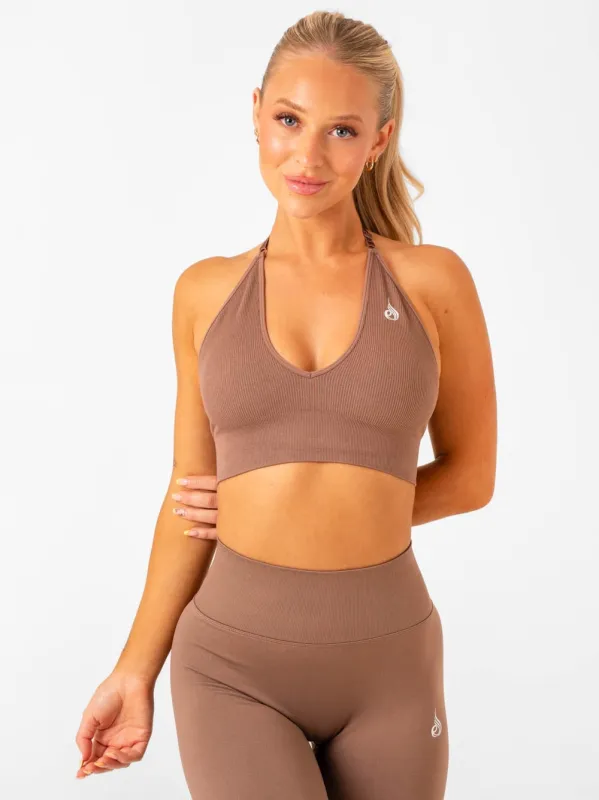 Lift Rib Seamless Halter Sports Bra - Almond sold by Ryderwear