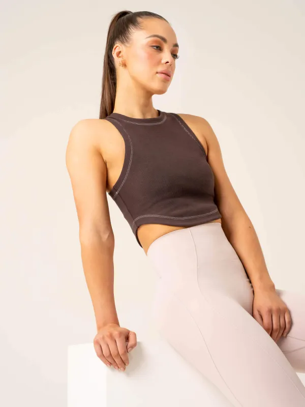 Stride Rib Tank - Chocolate sold by Ryderwear