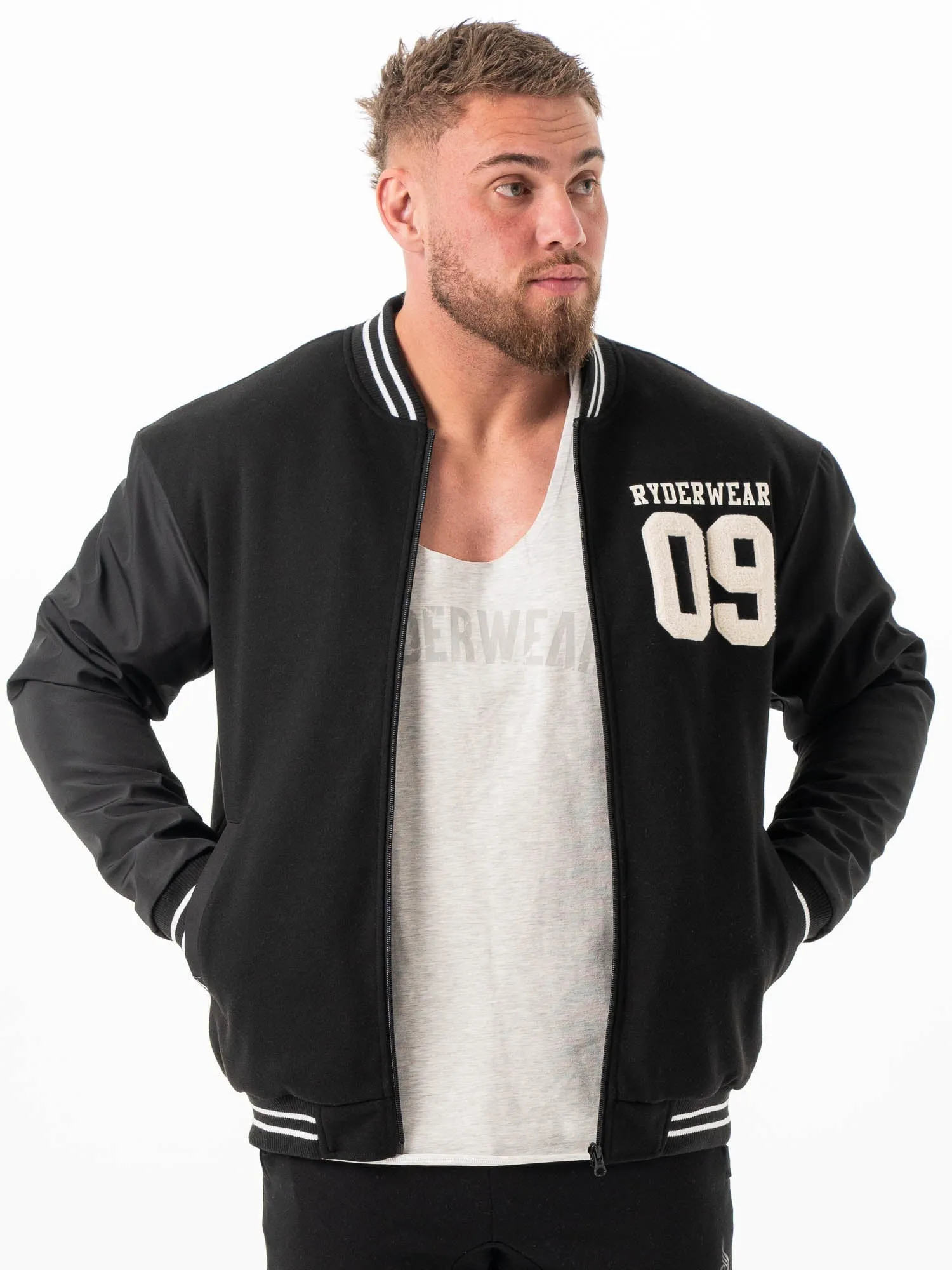 Varsity Bomber Jacket - Black/Black sold by Ryderwear product image thumbnail 5