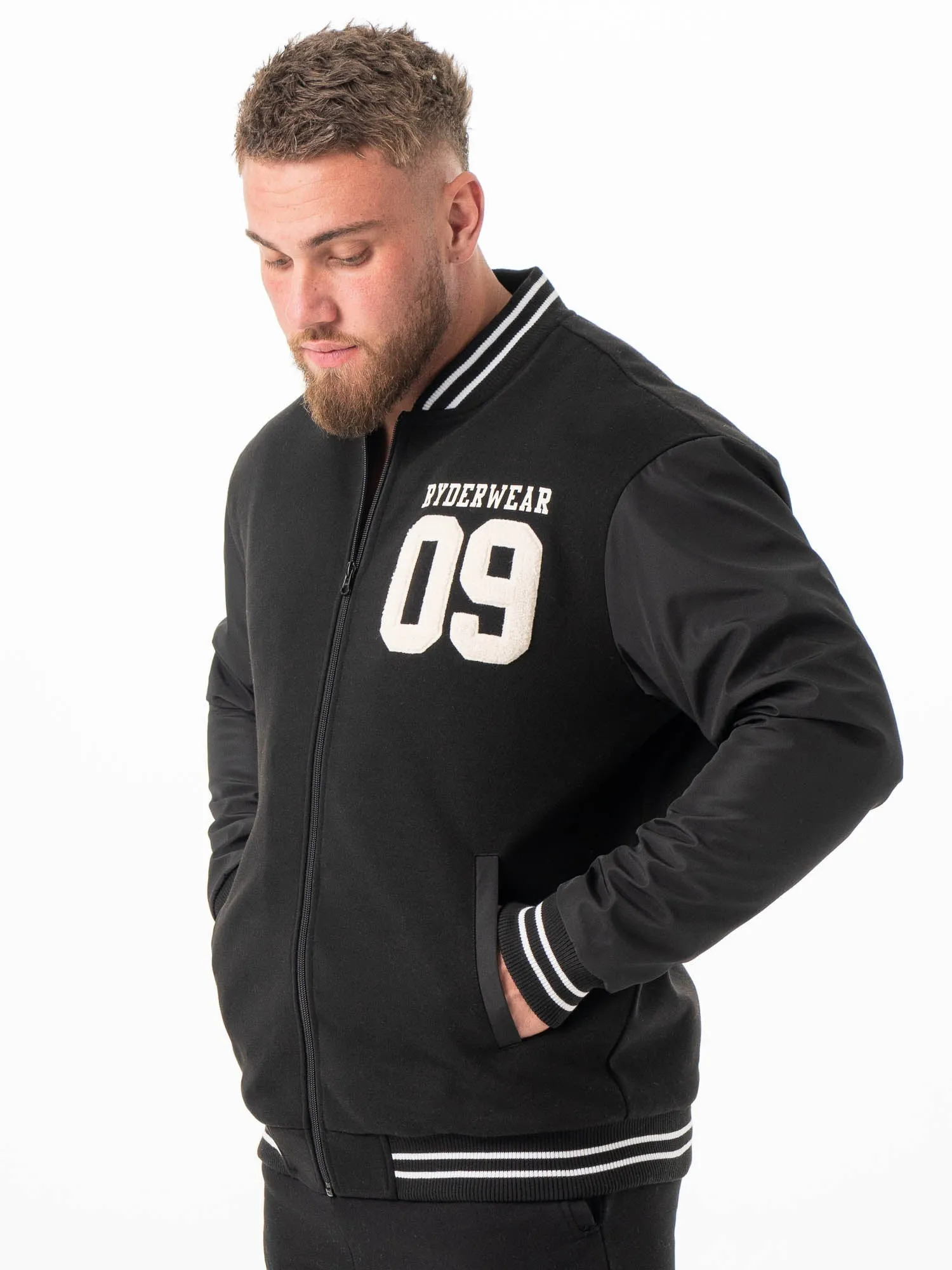 Varsity Bomber Jacket - Black/Black sold by Ryderwear product image thumbnail 3