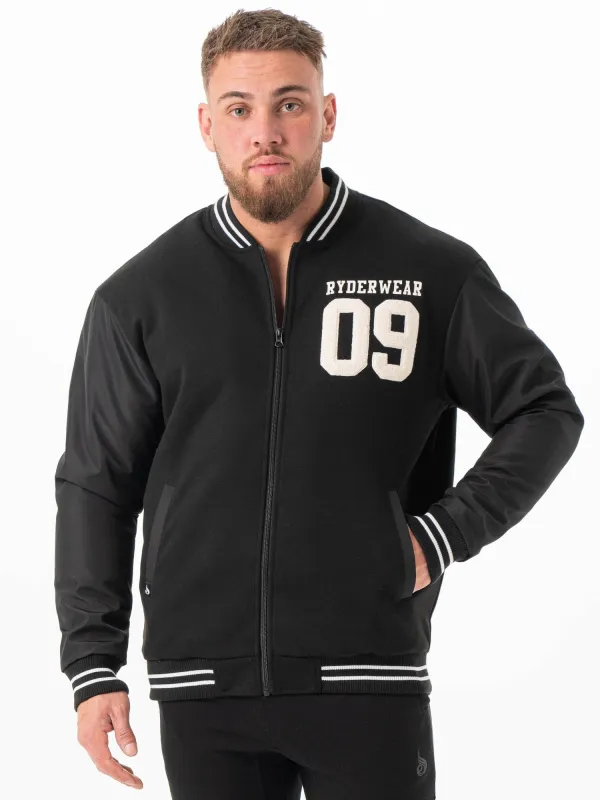 Varsity Bomber Jacket - Black/Black made by Ryderwear