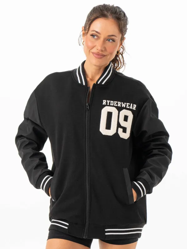 Varsity Bomber Jacket - Black/Black sold by Ryderwear