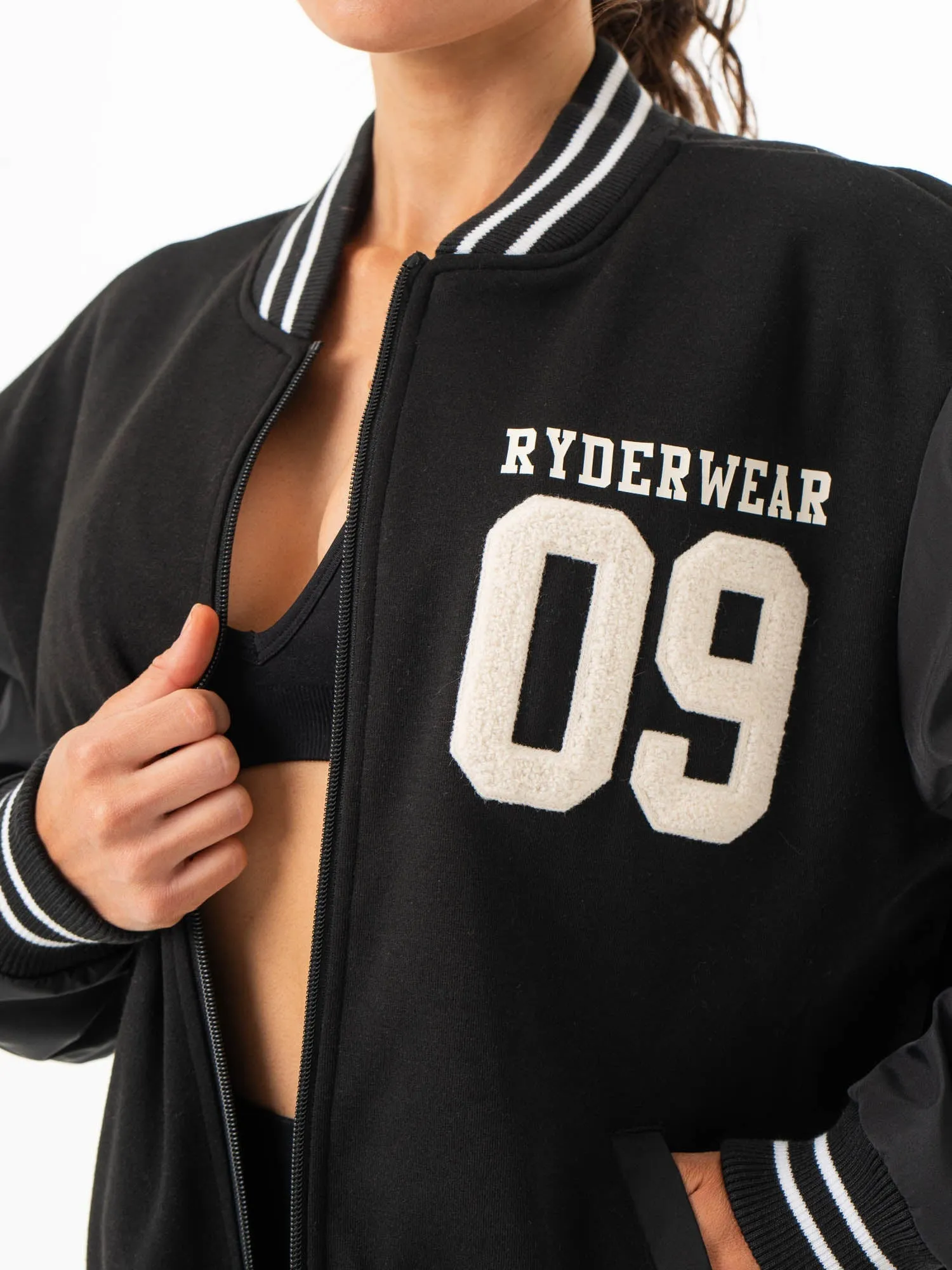 Varsity Bomber Jacket - Black/Black sold by Ryderwear product image thumbnail 5