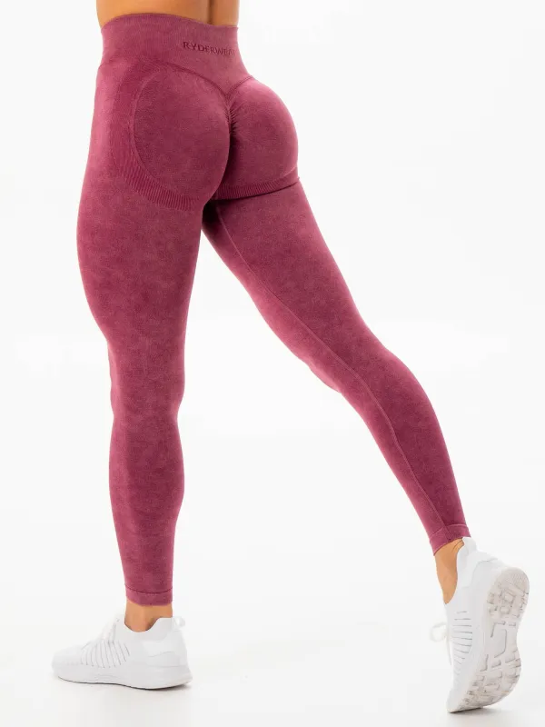 Stonewash Scrunch Seamless Leggings - Wine Stonewash sold by Ryderwear