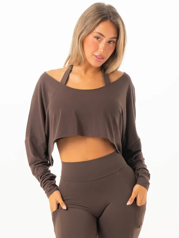 Slouchy Off Shoulder Top - Espresso sold by Ryderwear