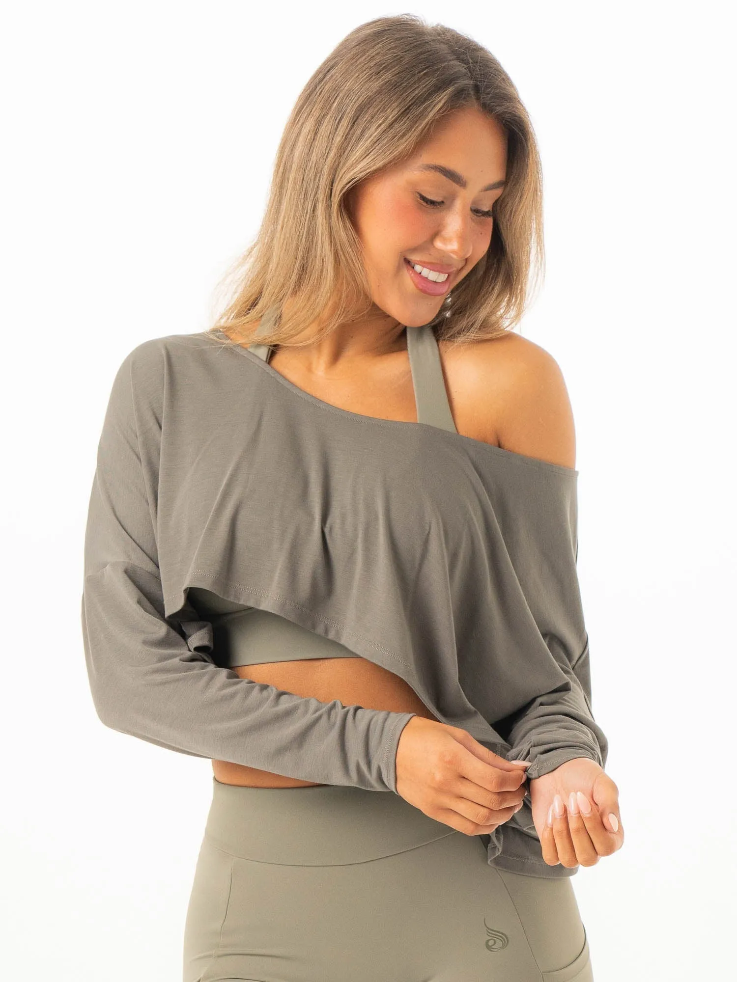 Slouchy Off Shoulder Top - Khaki sold by Ryderwear